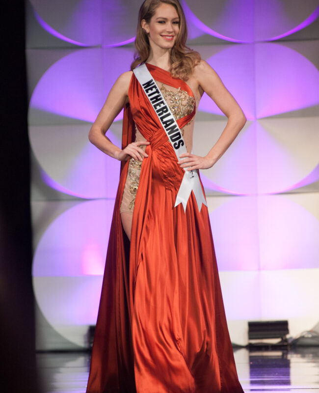 Sharon Pieksma, Miss Netherlands 2019 competes on stage in her evening gown during the MISS UNIVERSE® Preliminary Competition at the Marriott Marquis in Atlanta on Friday, December 6, 2019.  The Miss Universe contestants are touring, filming, rehearsing and preparing to compete for the Miss Universe crown in Atlanta. Tune in to the FOX telecast at 7:00 PM ET on Sunday, December 8, 2019 live from Tyler Perry Studios in Atlanta to see who will become the next Miss Universe. HO/The Miss Universe Organization