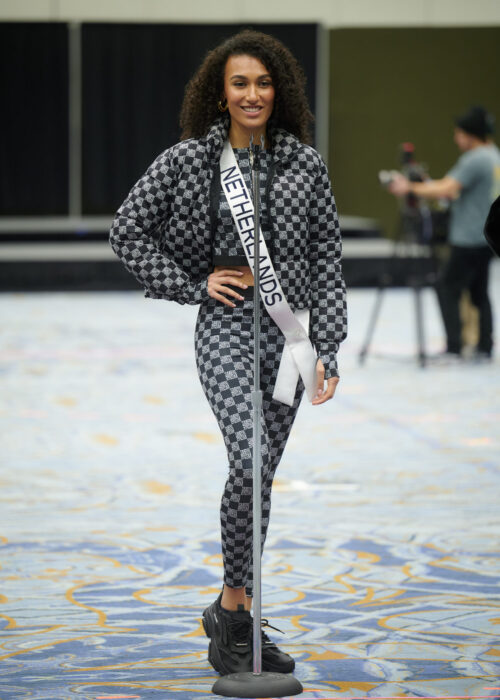 Ona Moody, Miss Universe Netherlands 2022 attend rehearsals at the New Orleans Morial Convention Center. The MISS UNIVERSE delegates are touring, filming, rehearsing and preparing to compete for the 71st MISS UNIVERSE crown before the show airs LIVE from New Orleans, Louisiana on Saturday, January 14 at 7:00 PM ET on The Roku Channel in English and Telemundo in Spanish.